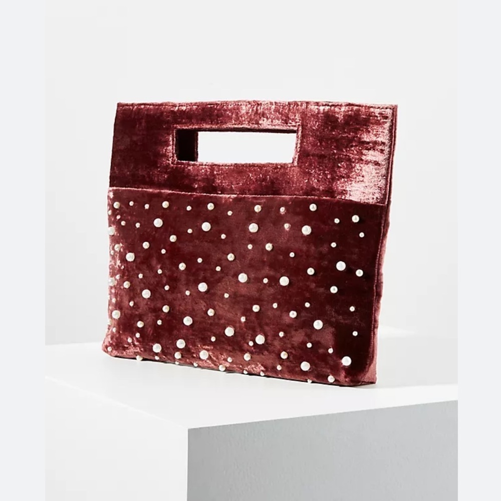 Anthropologie Velvet and Pearls - Burgundy and White
